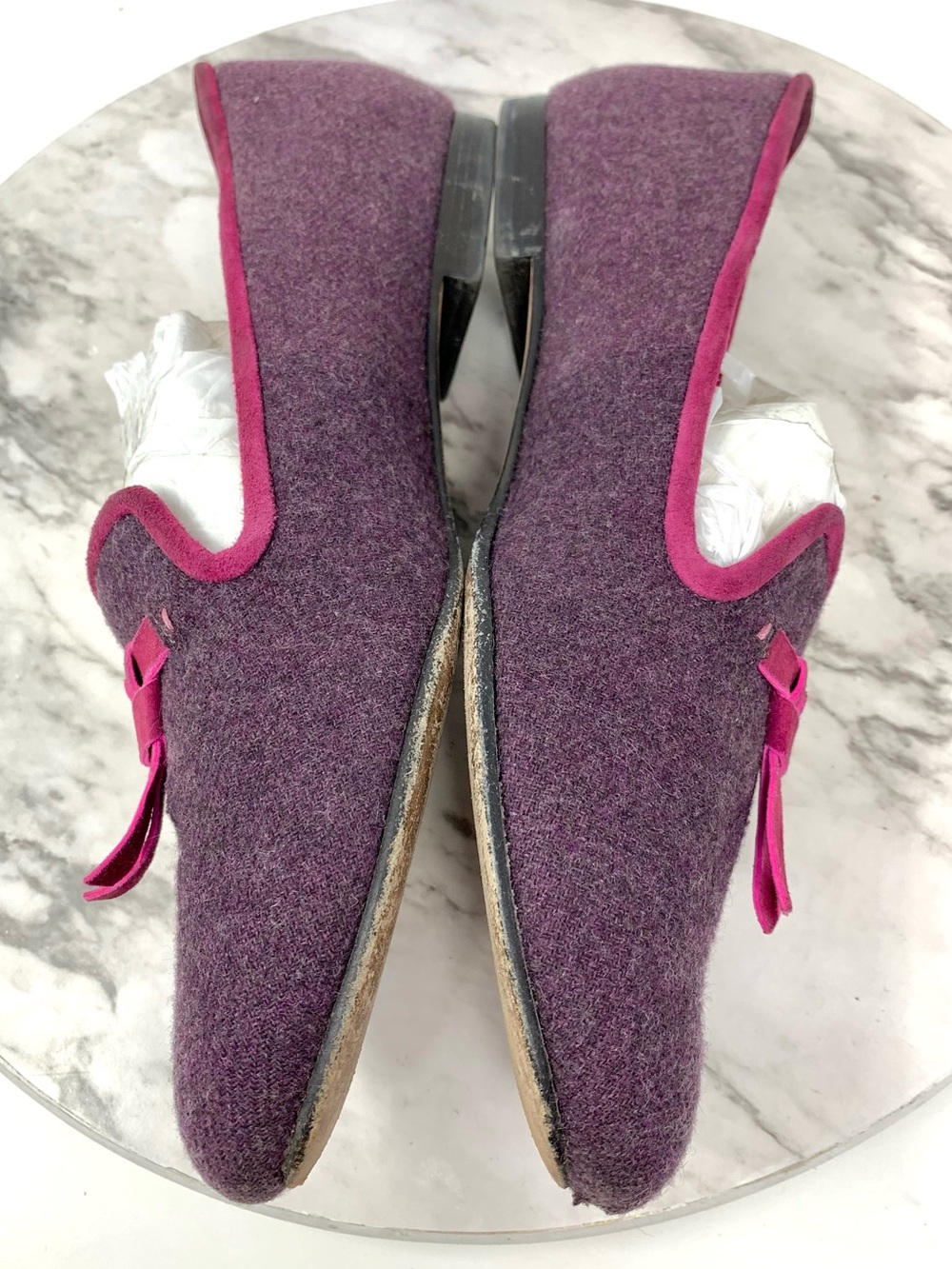 Cole Haan Sabrina Purple Wool Tassel Loafers with Pink Trim 10AA Preppy Quirky - Picture 7 of 16